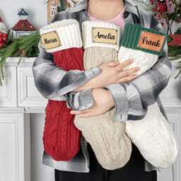 2026 Personalized Knitted Christmas Stockings, Family Stockings With Name, Leather Patch Stocking, Monogram Stocking, Holiday Decor Gift - thumbnail 2