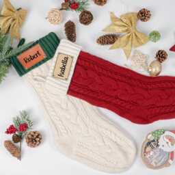2026 Personalized Knitted Christmas Stockings, Family Stockings With Name, Leather Patch Stocking, Monogram Stocking, Holiday Decor Gift - thumbnail 4