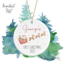 Personalised Ceramic Christmas Tree Decoration - Baby's 1st 2023 Baby - Keepsake Xmas - thumbnail 1