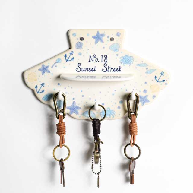 Custom Coastal Key Holder For Wall, Personalized Blue Ceramic Entryway Organizer, Nautical House Number Sign, Beach Decor New Home Gift - image 1