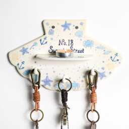 Custom Coastal Key Holder For Wall, Personalized Blue Ceramic Entryway Organizer, Nautical House Number Sign, Beach Decor New Home Gift - thumbnail 2