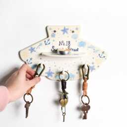 Custom Coastal Key Holder For Wall, Personalized Blue Ceramic Entryway Organizer, Nautical House Number Sign, Beach Decor New Home Gift - thumbnail 3