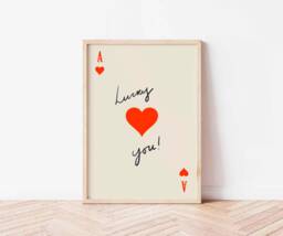 Ace Of Hearts Wall Art Print, Lucky You Playing Cards, Fun Kitchen, Bar, Bathroom Poster, Retro Trendy Art, Funky Home Decor, Portrait - thumbnail 1
