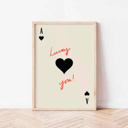 Ace Of Hearts Wall Art Print, Lucky You Playing Cards, Fun Kitchen, Bar, Bathroom Poster, Retro Trendy Art, Funky Home Decor, Portrait - thumbnail 3