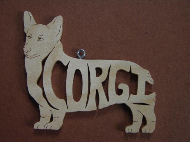 Corgi Dog Ornament Wooden Hand Cut Christmas Tree Decoration