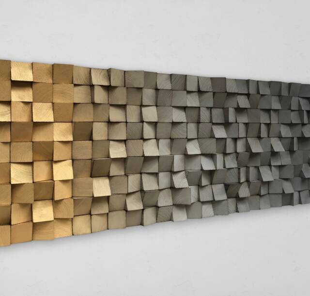 Handmade Ombre Wood Wall Art - Gold & Gray Reclaimed Pine - image 1