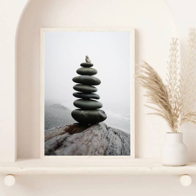 Balanced Stone Print, Yoga Wall Art Zen Rocks Poster, Pebbles Zen Art, Balancing Stones Mindfulness Gift, Teacher Gift - image 1