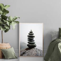 Balanced Stone Print, Yoga Wall Art Zen Rocks Poster, Pebbles Zen Art, Balancing Stones Mindfulness Gift, Teacher Gift - thumbnail 2
