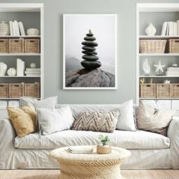 Balanced Stone Print, Yoga Wall Art Zen Rocks Poster, Pebbles Zen Art, Balancing Stones Mindfulness Gift, Teacher Gift - thumbnail 3