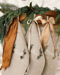 Personalized Christmas Stocking, Rustic Linen Family Stockings, Burlap Santas Sack, Farmhouse Decor - thumbnail 1