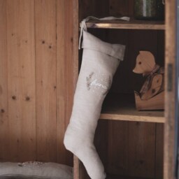 Personalized Christmas Stocking, Rustic Linen Family Stockings, Burlap Santas Sack, Farmhouse Decor - thumbnail 3