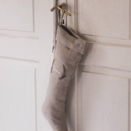Personalized Christmas Stocking, Rustic Linen Family Stockings, Burlap Santas Sack, Farmhouse Decor - thumbnail 2