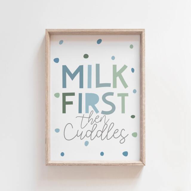 But First Milk Print, Boys Nursery Prints, Decor, Bedroom, Pastel Wall Art, Kids Baby Boy - image 1