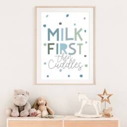 But First Milk Print, Boys Nursery Prints, Decor, Bedroom, Pastel Wall Art, Kids Baby Boy - thumbnail 3