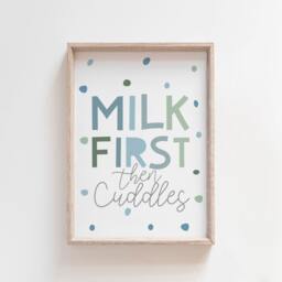 But First Milk Print, Boys Nursery Prints, Decor, Bedroom, Pastel Wall Art, Kids Baby Boy - thumbnail 1