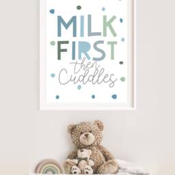 But First Milk Print, Boys Nursery Prints, Decor, Bedroom, Pastel Wall Art, Kids Baby Boy - thumbnail 2
