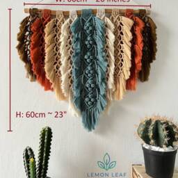 Rustic Macrame Feather Wall Hanging Boho Home Decor - thumbnail 4