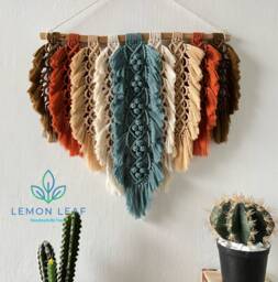 Rustic Macrame Feather Wall Hanging Boho Home Decor - thumbnail 1