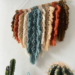 Rustic Macrame Feather Wall Hanging Boho Home Decor - thumbnail 3
