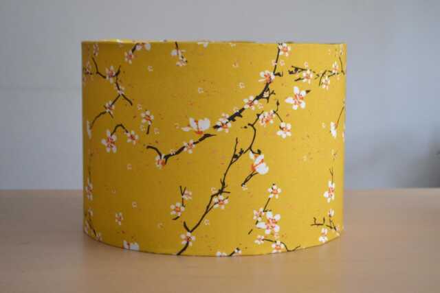 Yellow Cherry Blossom Cotton Fabric Lampshade, Yellow Floral Print Table Lamp, Pendant Light, Flower Light - image 1