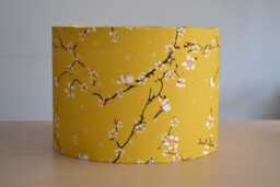 Yellow Cherry Blossom Cotton Fabric Lampshade, Yellow Floral Print Table Lamp, Pendant Light, Flower Light - thumbnail 1