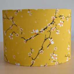 Yellow Cherry Blossom Cotton Fabric Lampshade, Yellow Floral Print Table Lamp, Pendant Light, Flower Light - thumbnail 2