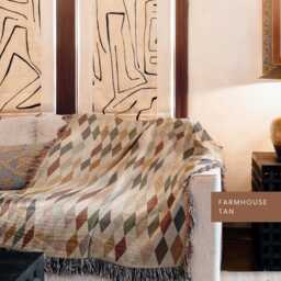 Diamond Pattern Woven Blanket Checkered Fringe Throw Boho Farmhouse Style Cotton Baby Rustic Southern Decor - thumbnail 1