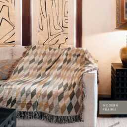 Diamond Pattern Woven Blanket Checkered Fringe Throw Boho Farmhouse Style Cotton Baby Rustic Southern Decor - thumbnail 3