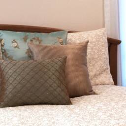 "Olive Green, Tan Striped & Teal Silk With Flower Embroidery Decorative Throw Pillow Cover Set Of Three, 20""x20"", 16""x16"", 12""x16" - thumbnail 2