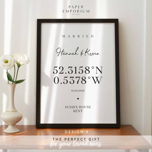 Wedding Location Print Valentines Gift Idea, City Prints, Custom Coordinates Print, Gift, Personalised For Couple #140 - image 1