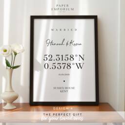 Wedding Location Print Valentines Gift Idea, City Prints, Custom Coordinates Print, Gift, Personalised For Couple #140 - thumbnail 1