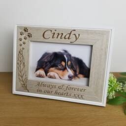 Memorial Personalised Pet Photo Frame, Lost Loved Dog, Cat, Animal Rip, Angel Furbaby, Feather & Paw Print Design, Add Any Text - thumbnail 2