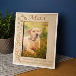 Memorial Personalised Pet Photo Frame, Lost Loved Dog, Cat, Animal Rip, Angel Furbaby, Feather & Paw Print Design, Add Any Text - thumbnail 1