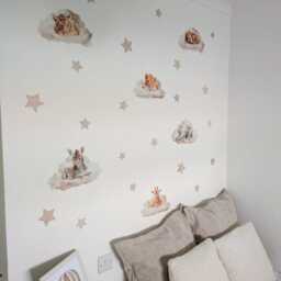 Fabric Nursery Wall Stickers - Safari Animals Sleeping On Clouds Removable Decals For Kids' Bedroom Or Playroom - thumbnail 2