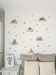 Fabric Nursery Wall Stickers - Safari Animals Sleeping On Clouds Removable Decals For Kids' Bedroom Or Playroom - thumbnail 1