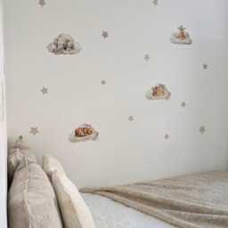 Fabric Nursery Wall Stickers - Safari Animals Sleeping On Clouds Removable Decals For Kids' Bedroom Or Playroom - thumbnail 3
