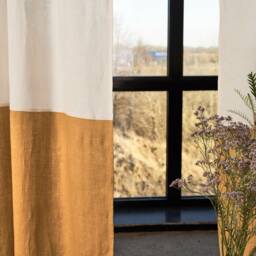 Linen Color Block Curtain Panels Semi-Sheer Rod Pocket Curtains - Set Of 2 - thumbnail 3