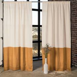 Linen Color Block Curtain Panels Semi-Sheer Rod Pocket Curtains - Set Of 2 - thumbnail 2