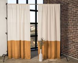 Linen Color Block Curtain Panels Semi-Sheer Rod Pocket Curtains - Set Of 2