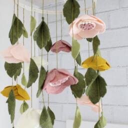 Baby Girl Mobile Nursery Decor Enchanting Wool Felt Anemone Floral Bloom Woodland Whimsical Crib Bohomian - thumbnail 3