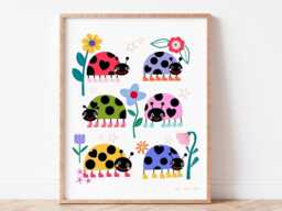 Rainbow Ladybug Kids Wall Art - Digital Download Nursery Print Bright Garden Insects & Flower Illustration Printable Room Decor - thumbnail 1