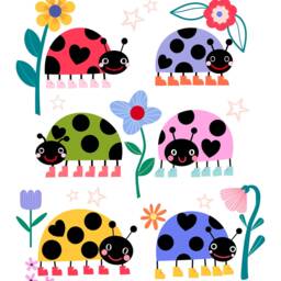 Rainbow Ladybug Kids Wall Art - Digital Download Nursery Print Bright Garden Insects & Flower Illustration Printable Room Decor - thumbnail 2