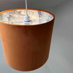 Burnt Orange Velvet Drum Lampshade, Double Sided Lampshade With Acanthus Blue Leaves Paper Interior, William Morris