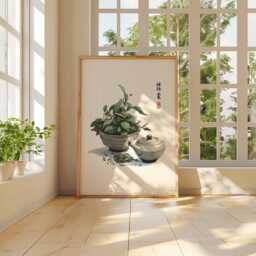 Japanese Tea Poster, Herbal Wall Art, Asian Kitchen Decor, Minimalist Zen Print, Traditional Pot Illustration, Botanical Artwork - thumbnail 3