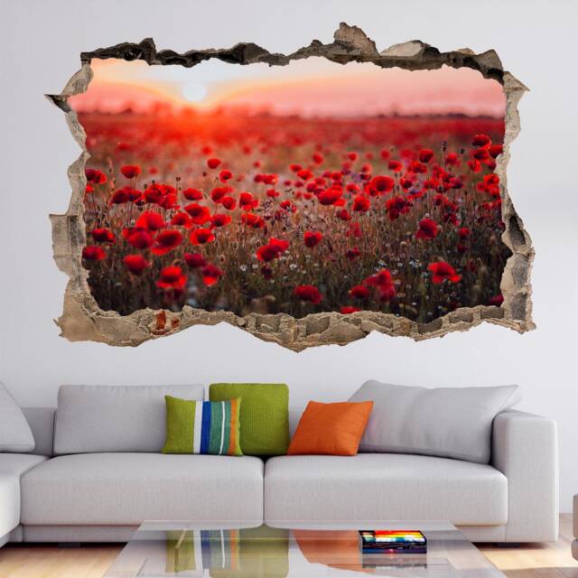 Red Poppies Sunset Wall Decal Sticker Mural Print Art Home Office Nursery Decor He9 - image 1