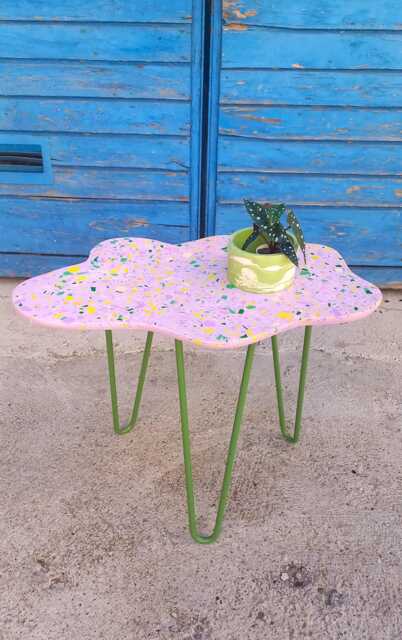 Coffee Table, Terrazzo, Cloud, Side, Balcony Table On Metal Legs, Purple With Colored Terrazzo - image 1