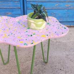 Coffee Table, Terrazzo, Cloud, Side, Balcony Table On Metal Legs, Purple With Colored Terrazzo - thumbnail 2