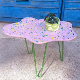Coffee Table, Terrazzo, Cloud, Side, Balcony Table On Metal Legs, Purple With Colored Terrazzo - thumbnail 3