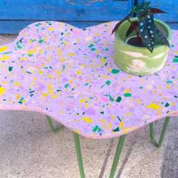 Coffee Table, Terrazzo, Cloud, Side, Balcony Table On Metal Legs, Purple With Colored Terrazzo - thumbnail 4