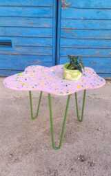 Coffee Table, Terrazzo, Cloud, Side, Balcony Table On Metal Legs, Purple With Colored Terrazzo